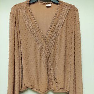 Lascana Womens Blouse Mocha Swiss Dot Blouse Size: 14